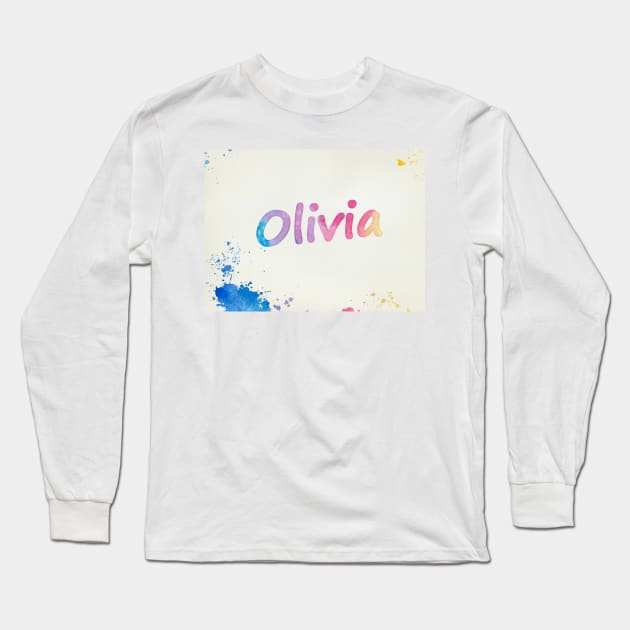 Olivia Rainbow Watercolor Splatters Long Sleeve T-Shirt by Christine aka stine1